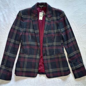 Express NWT Silk Lined Plaid Blazer in Red, Black, Gray Dark Academia Size 6
